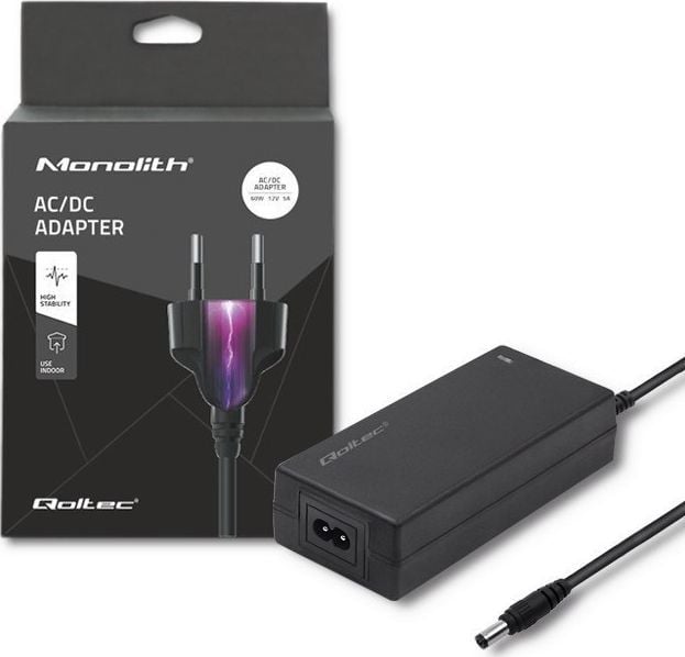 Furnizues energjie Qoltec Desktop Power Supply 60W, 12V 5A, dalje 5.5 x 2.1 mm, i zi