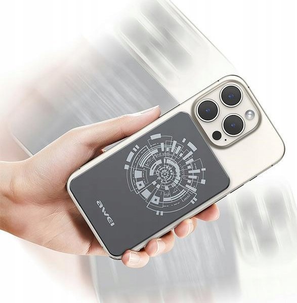 Powerbank me MagSafe Awei P112K, 5000mAh, karikim wireless 15W, gri