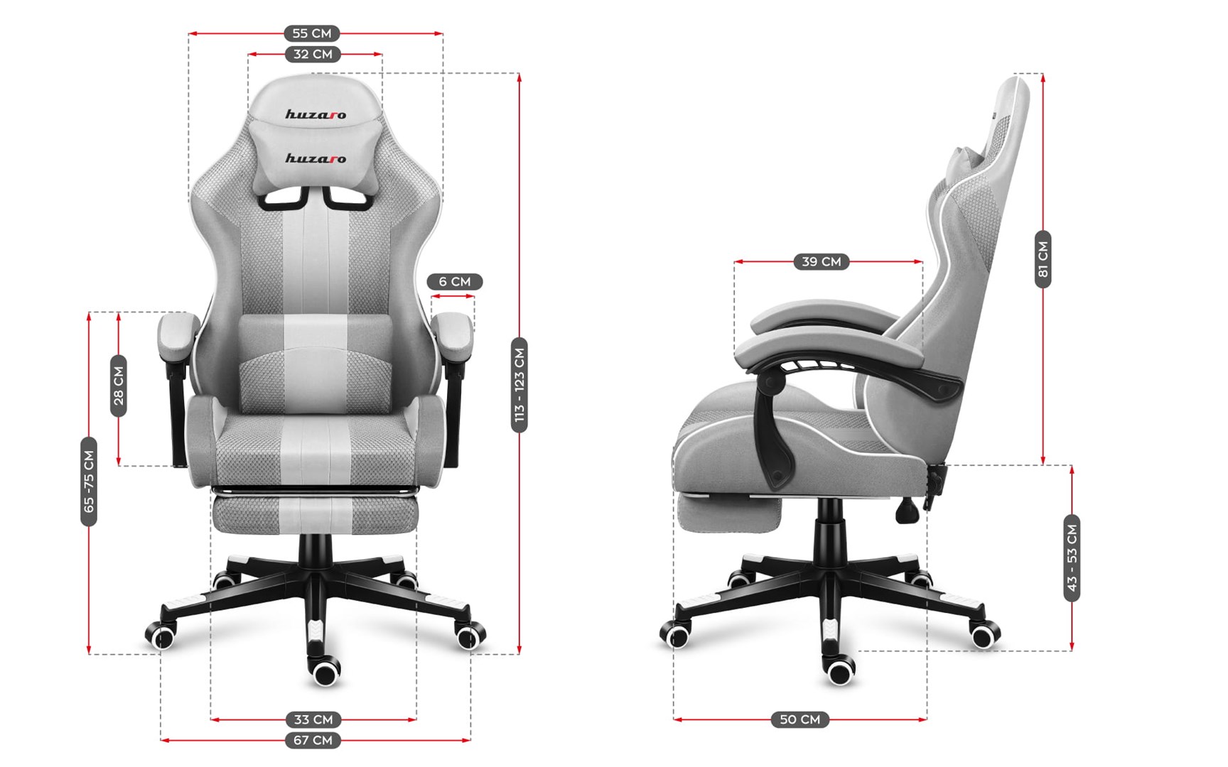 Karrige gaming Huzaro Force 4.7, 140kg, e bardhë