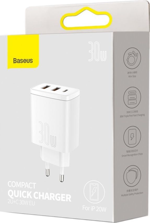 Полнач Baseus CCXJ-E02 со 2x USB-A и 1x USB-C, 3A, бел