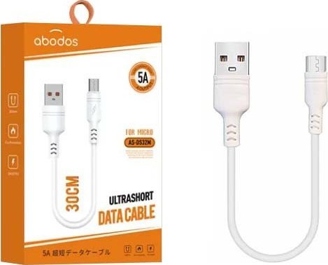 Kabllo USB Vega Abados, Micro USB, 30cm, 5A, e bardhë