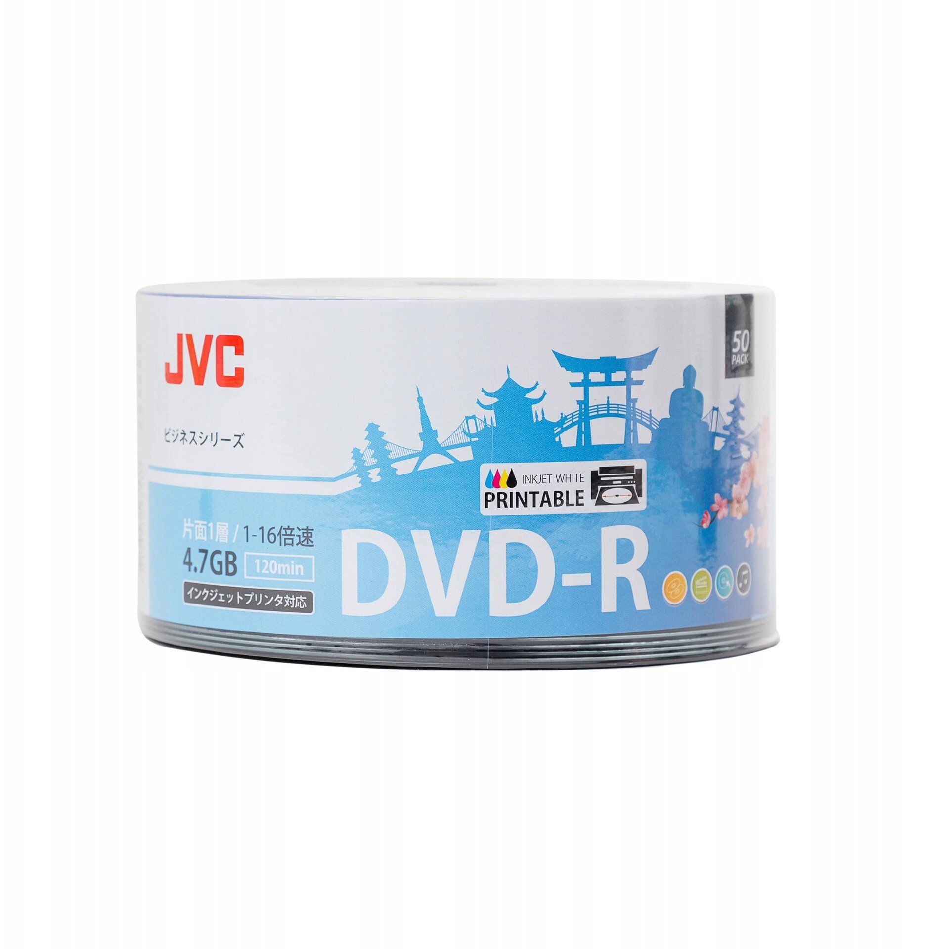 Дискови DVD R JVC Full Face Printable, 4.7GB, 16x, пакување 50 парчиња