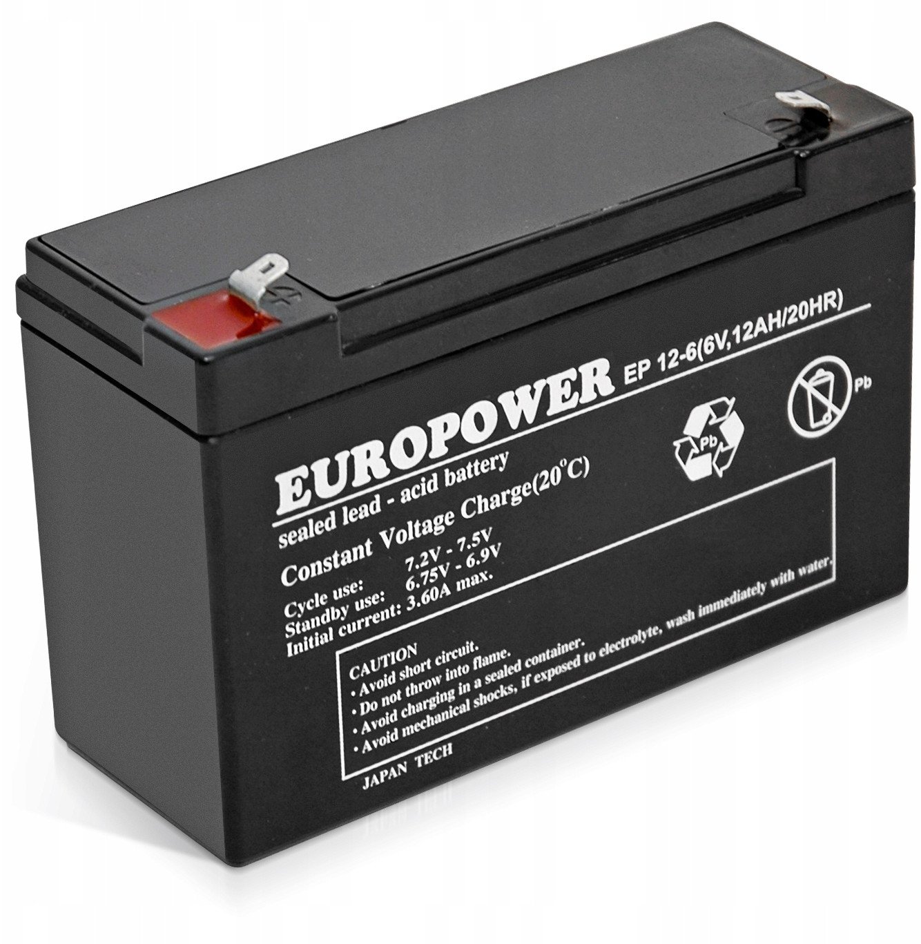 Bateri plumbi Europower EP 12-6, 6V, 12Ah, e zezë