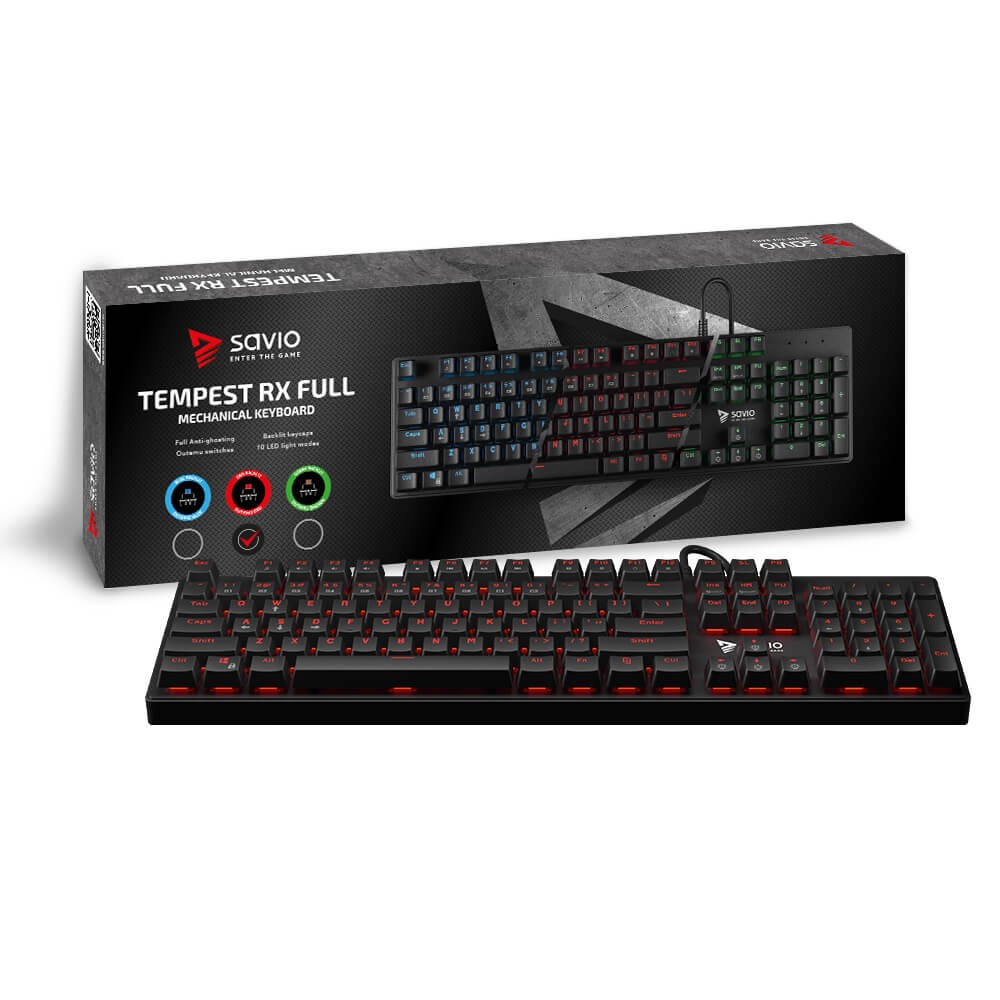 Tastierë mekanike Gaming Savio Tempest RX FULL, USB, e kuqe / e zezë
