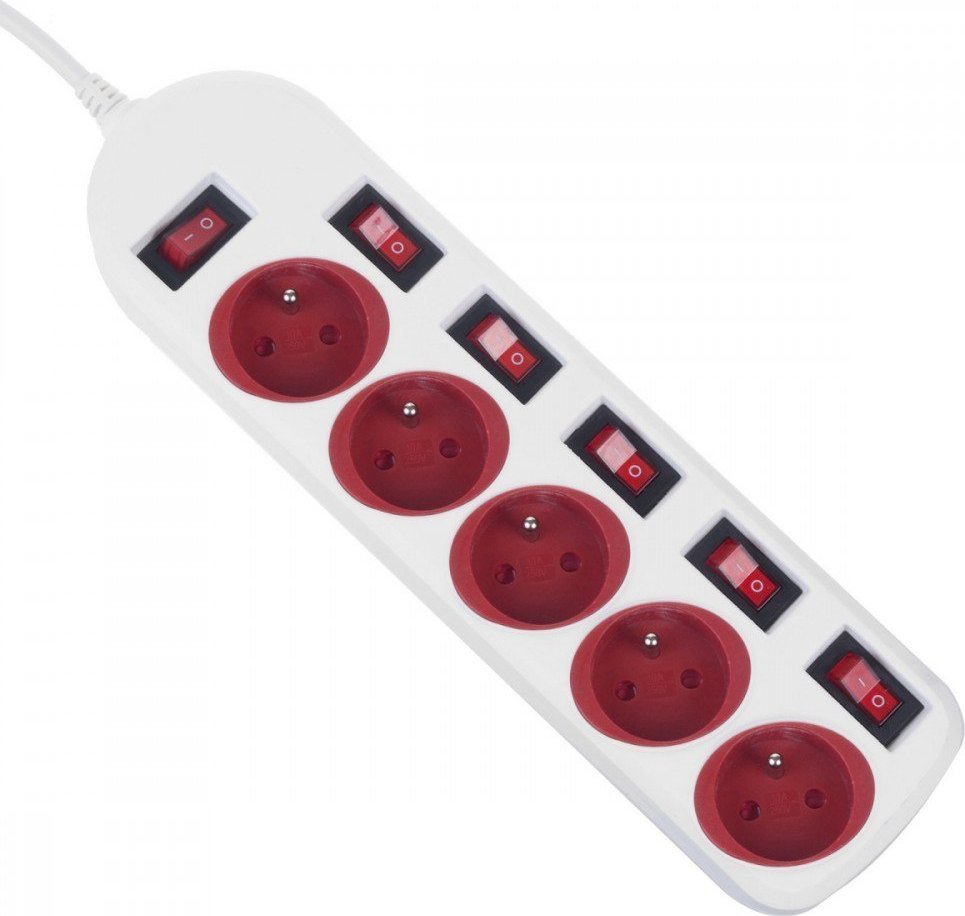 Електричен продолжен кабел Maclean MCE204, 5 приклучници, кабел 1.5 m, бел