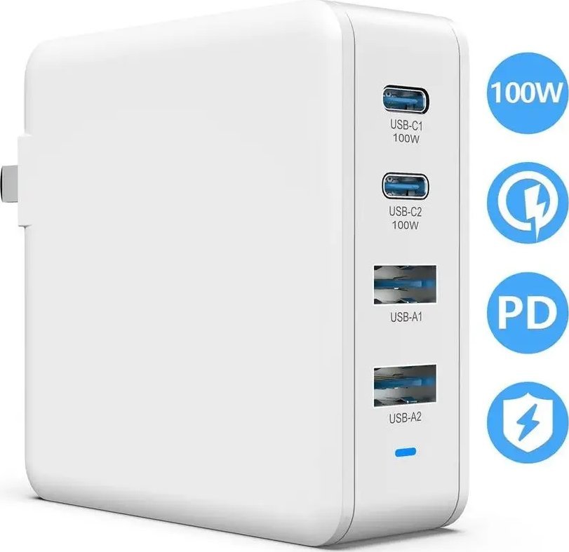 Ѕиден полнач Viking GaN, 100W PD, 4x USB, бел