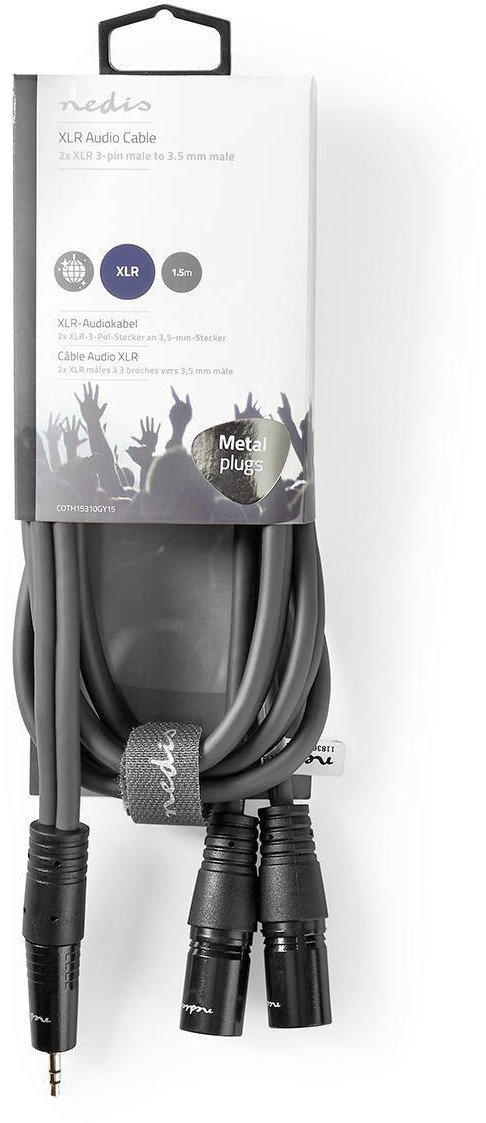 Kabllo audio Nedis OnStage, 2x XLR 3-pin mashkull në 3.5 mm mashkull, 1.5 m, gri