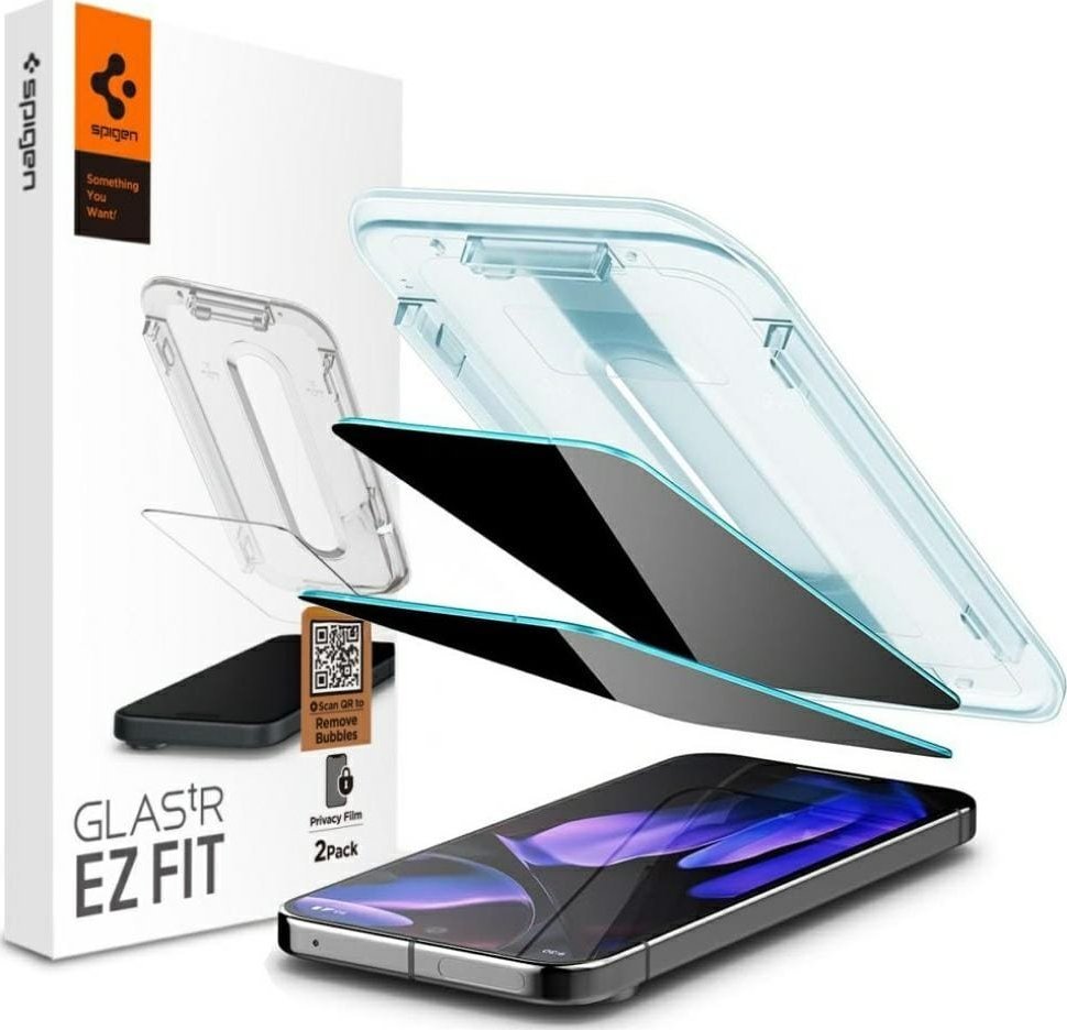 Заштитно стакло Spigen Glas TR EZ Fit Privacy, 2 парчиња, за Google Pixel 9 Pro и 9, проѕирно