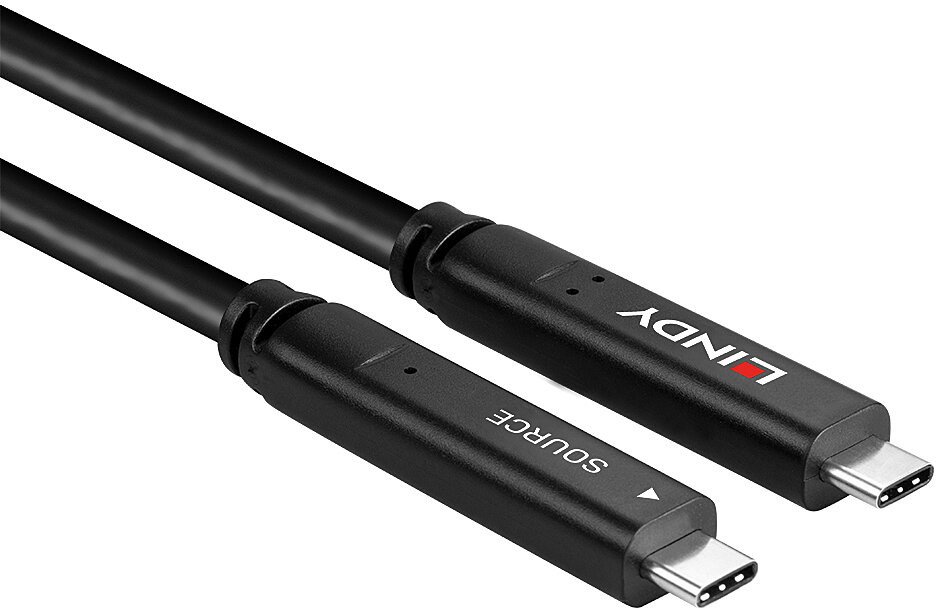 Kabllo USB C Lindy Type C Hybrid, 10m, USB 3.2 Gen 2 DP 1.4, e zezë