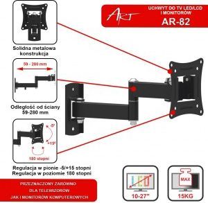Mbajtës për televizor Art LCD/LED, 10-27'', metal, i zi (RAMT AR-82)