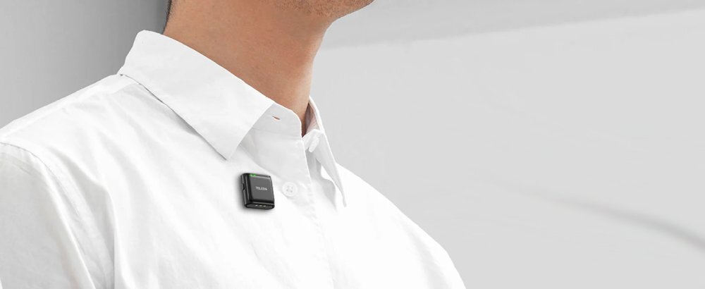 Безжичен микрофон TELESIN Wireless Lavalier Button, домет 200m, намалување на шум, црн