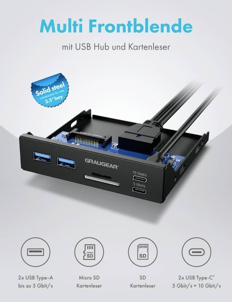 Hub USB 3.0 GrauGear G-MP01CR, 6 porta, lexues SD microSD, i zi