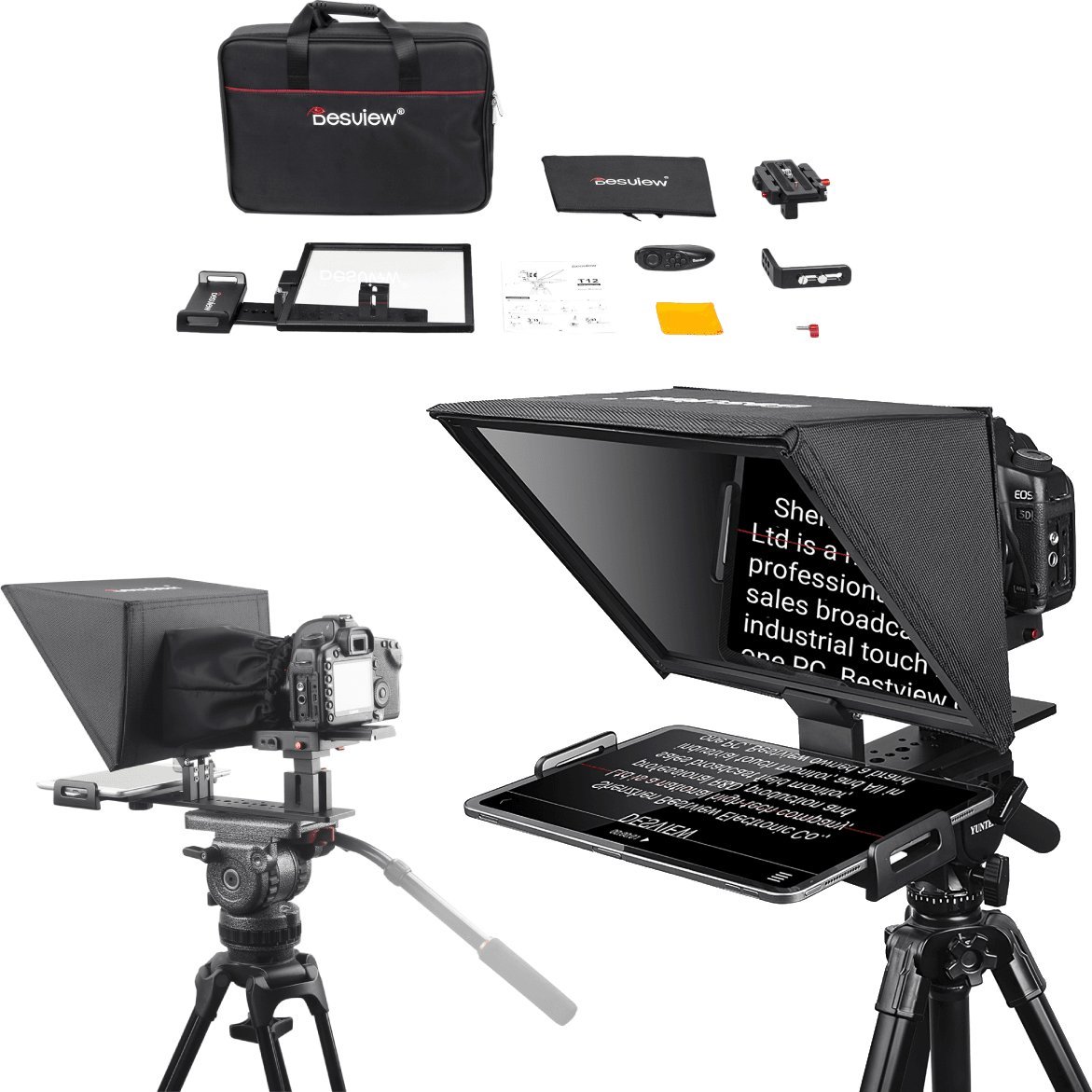 Teleprompter Desview T12, për kamera DSLR dhe smartphone, i zi