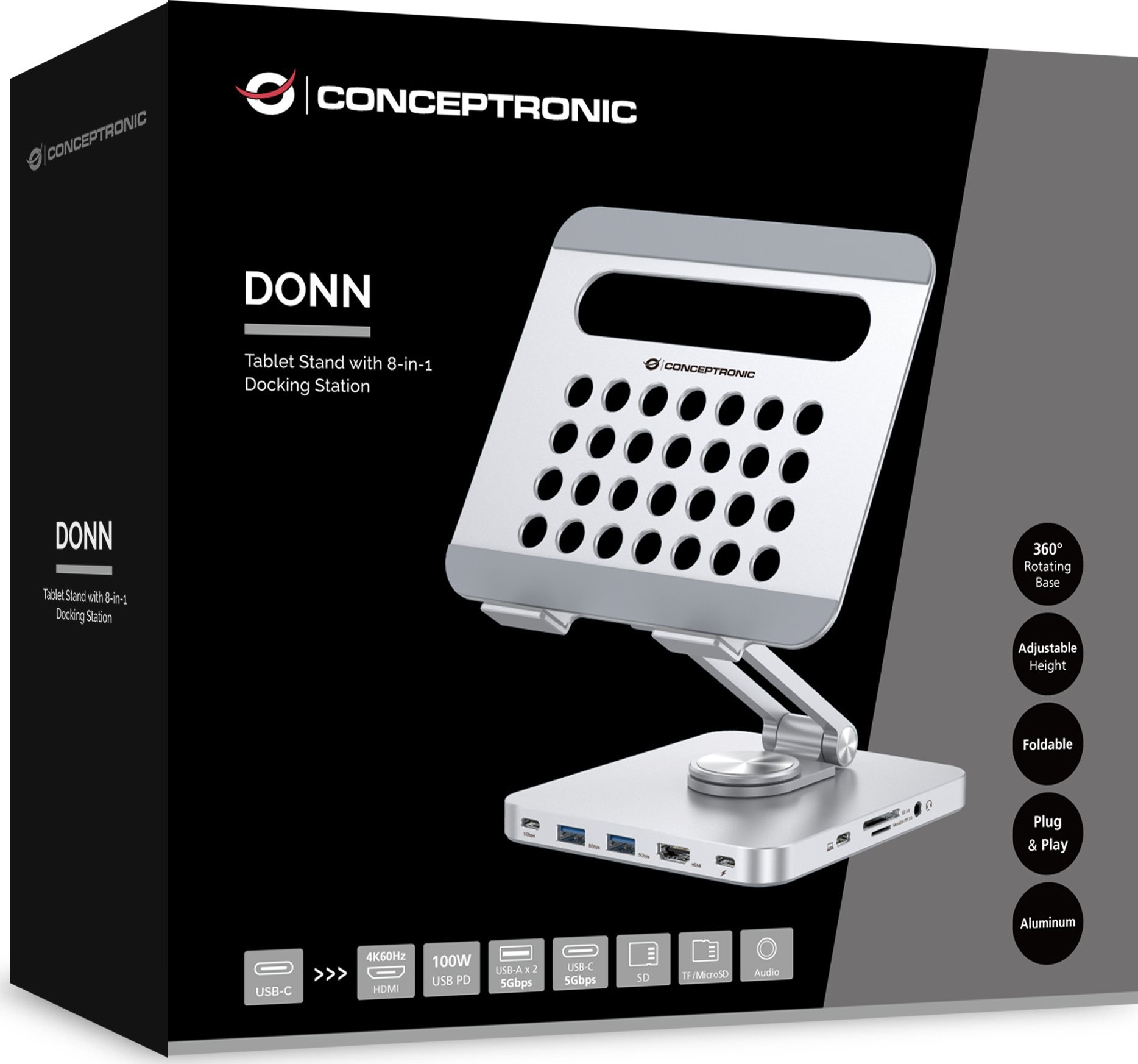 Stacion dokimi LevelOne Conceptronic DONN26G, 8 në 1, 100W PD, argjendtë