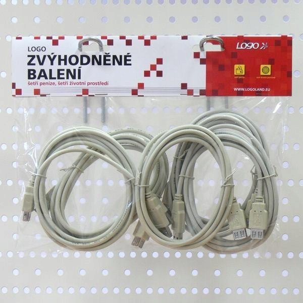 USB продолжен кабел Logo 2.0, A приклучок во A приклучница, 3 m, сет 5 парчиња