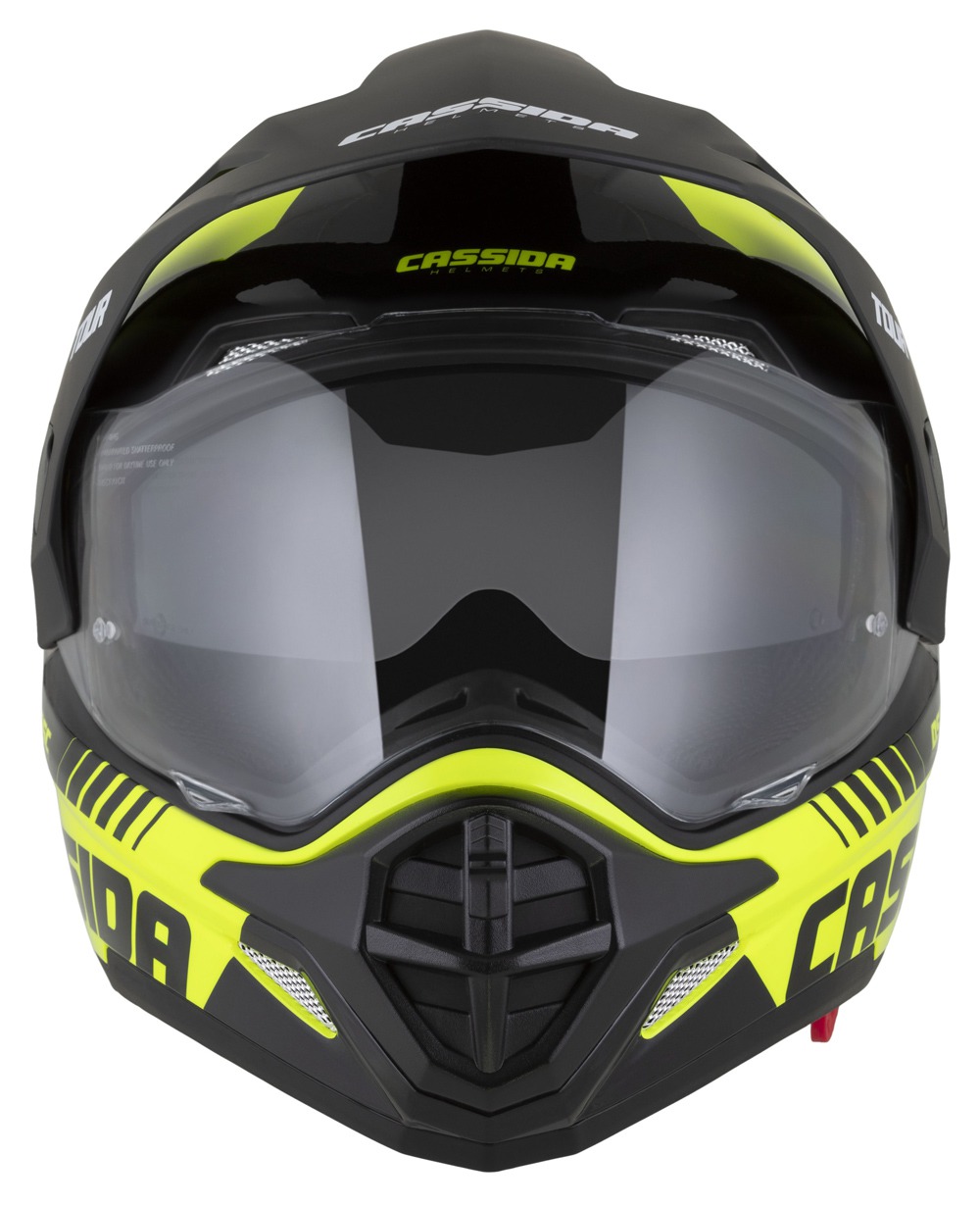 Helmetë moto CASSIDA Tour 2.0 Dual, ECE 22.06, Pinlock ready, e verdhë fluo e zezë mat