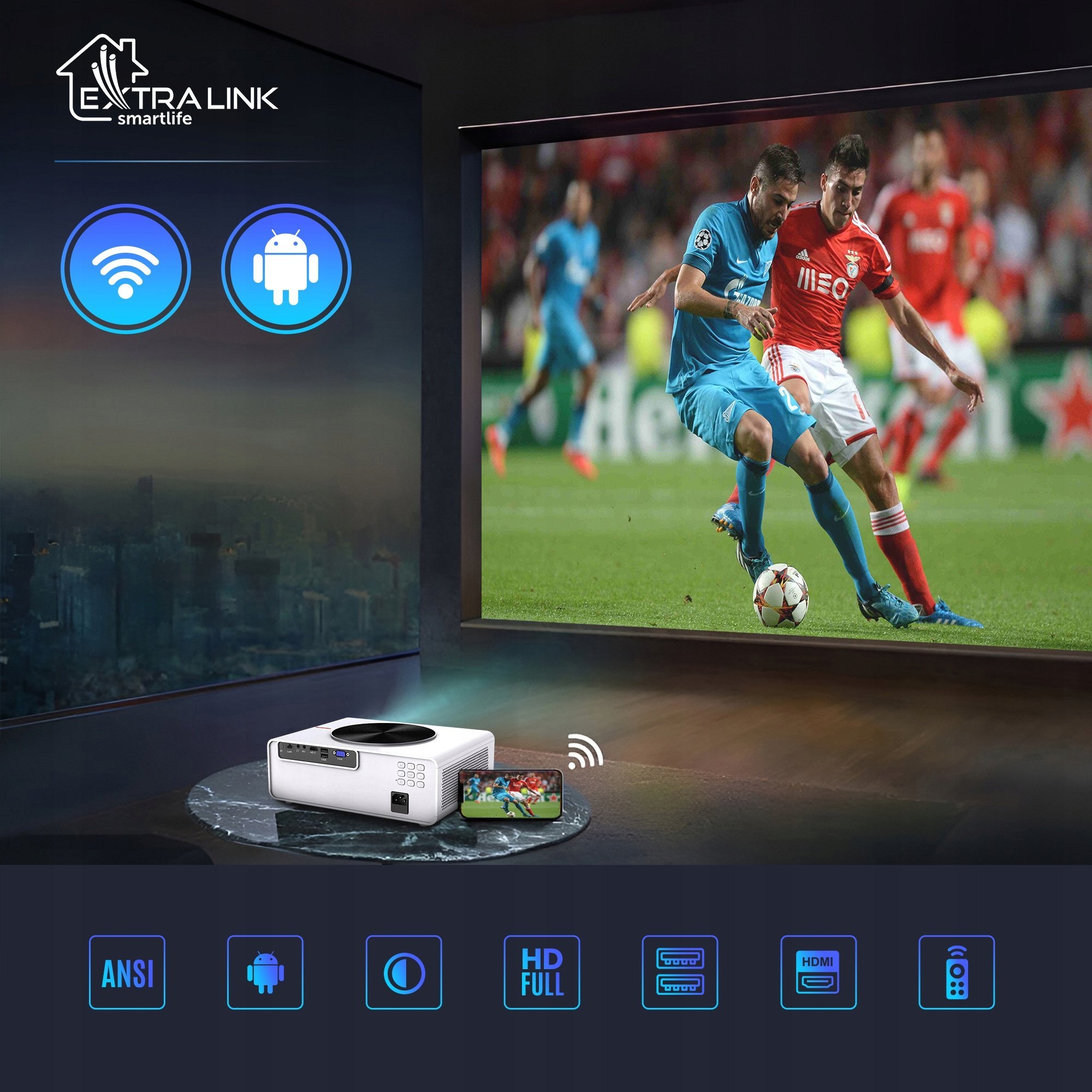 Projektor Extralink Smart Life Vision Max, 800 ANSI, 1080p, Android 12.0