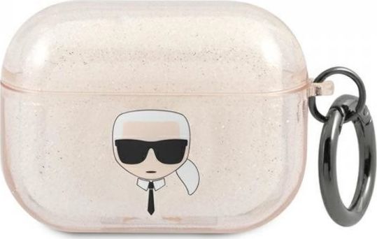 Mbulesë mbrojtëse Karl Lagerfeld Head Glitter për AirPods Pro, silikon, gold