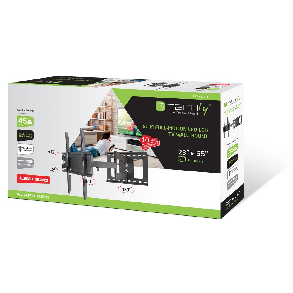 Mbajtëse muri për TV Techly Full-Motion Slim, 23-55", 45 kg, e zezë