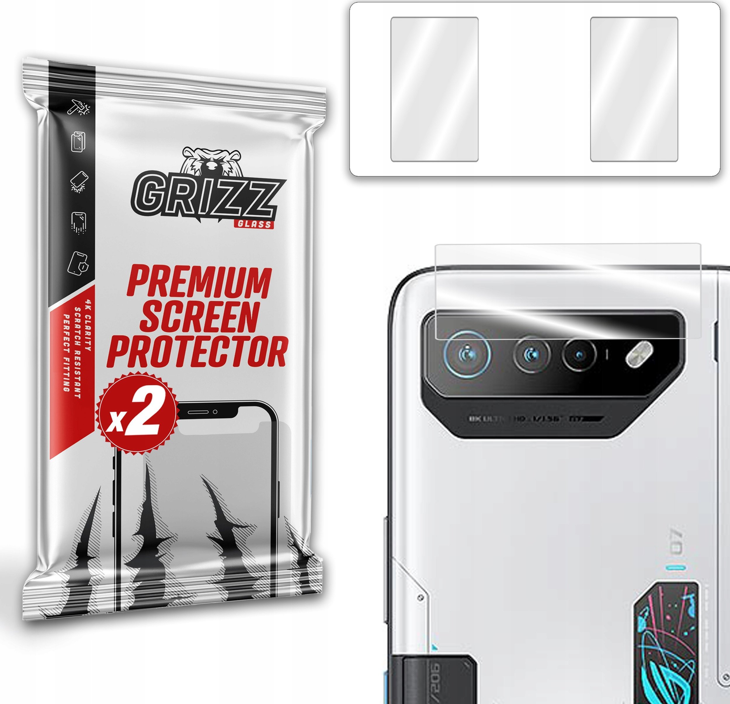 Xham mbrojtës kamerë GrizzGlass HybridGlass Asus ROG Phone 7 Ultimate, 2 copë, transparent