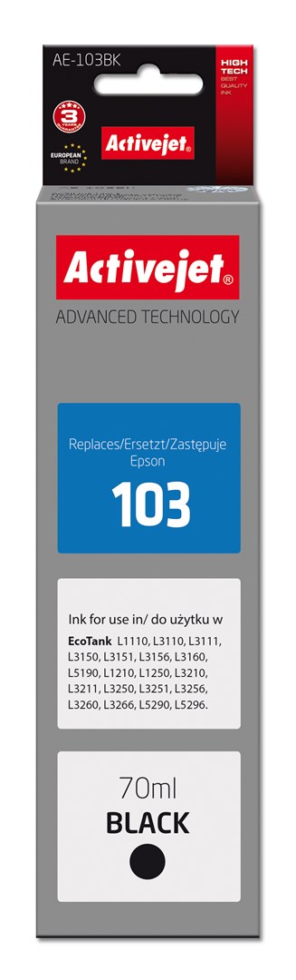 Ngjyrë për printer Activejet AE-103Bk (zëvendësim për Epson 103 C13T00S14A), 70 ml, e zezë