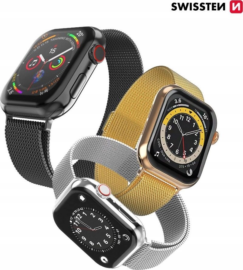 Rrip metalik Swissten Mesh për Apple Watch, 42–44 mm, i zi