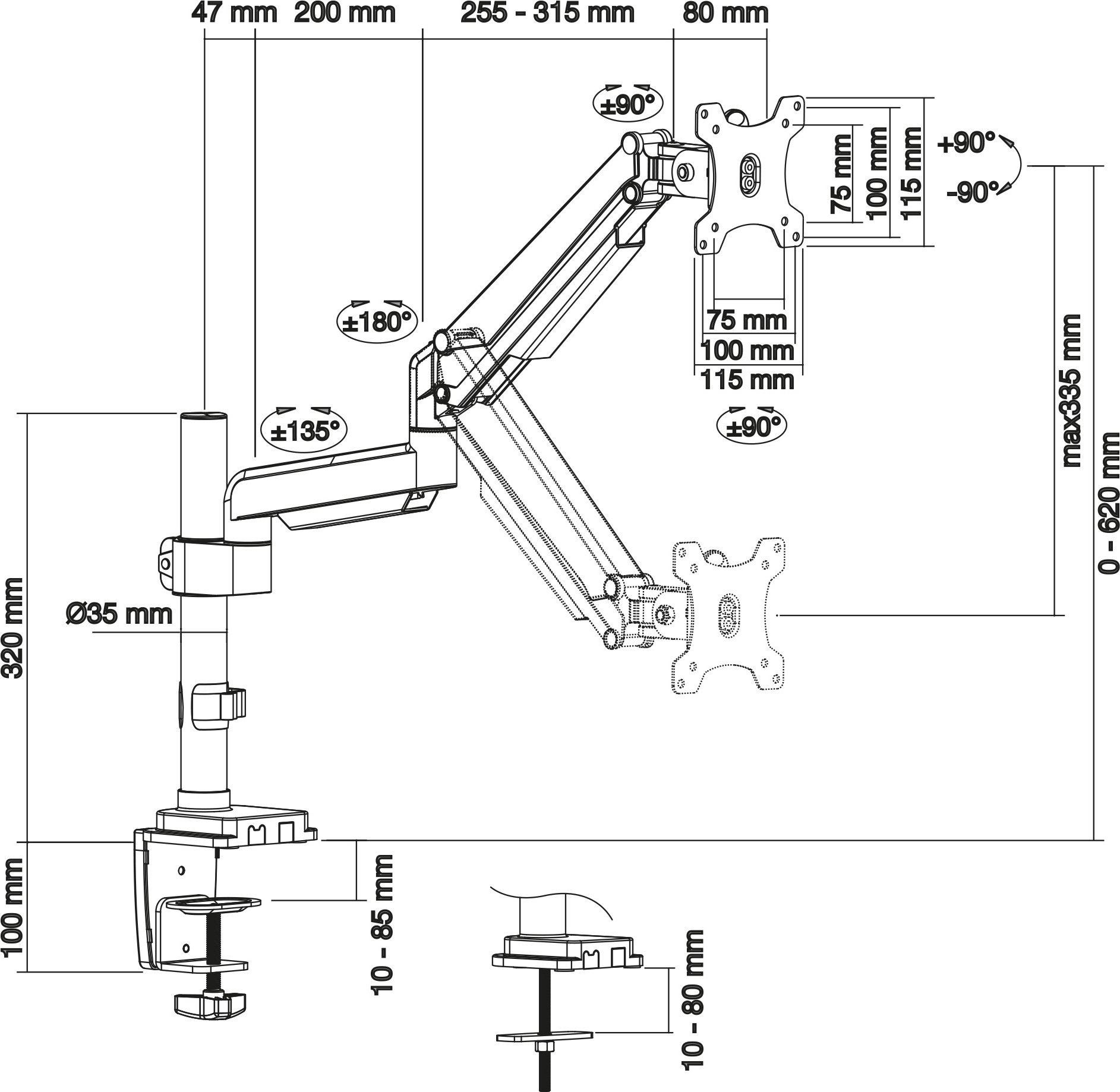 Држач за на маса за монитор InLine 23159B, 17-32", алуминиум, црн