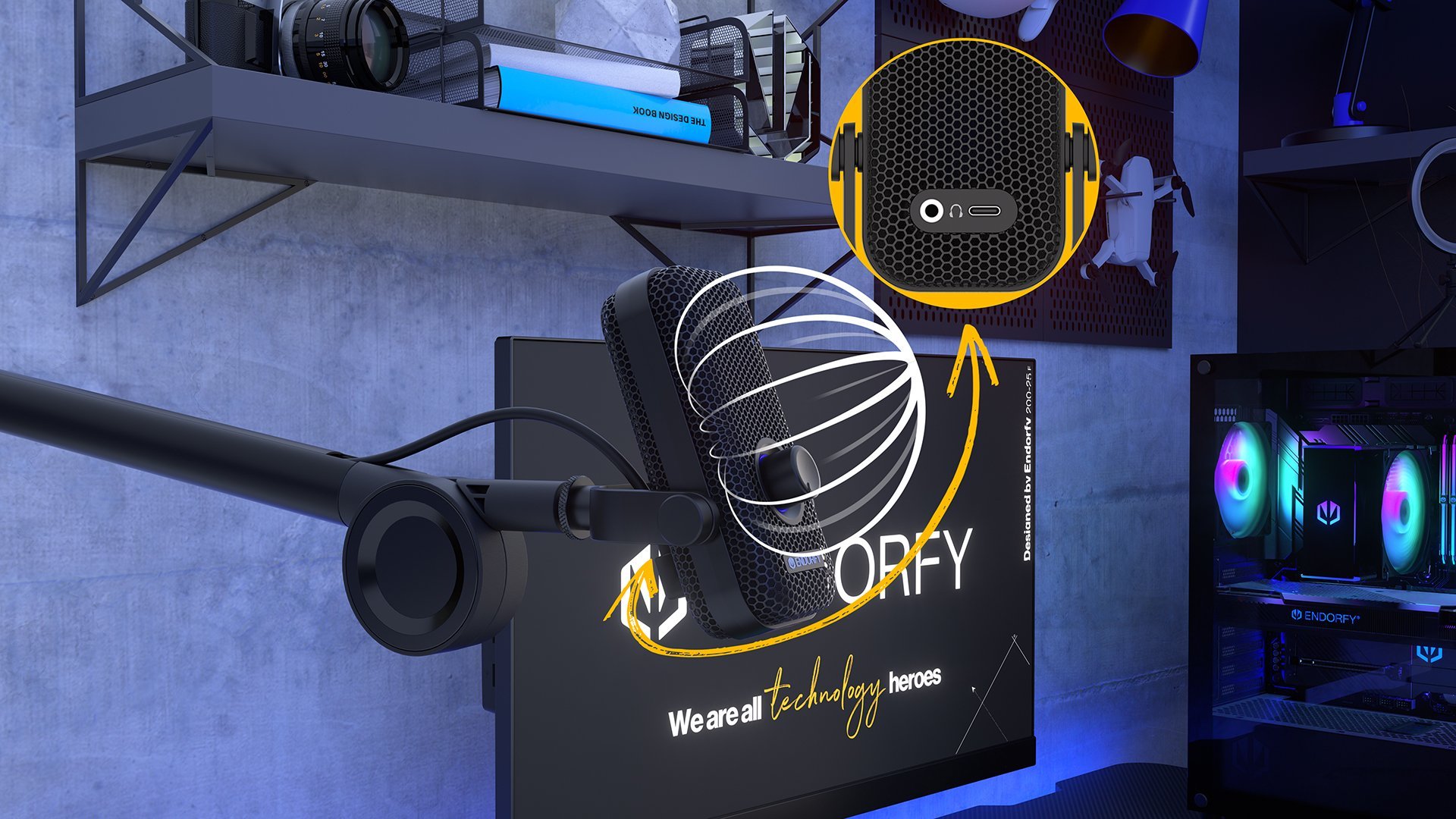 Mikrofon ENDORFY, USB, për lojëra dhe streaming, i zi