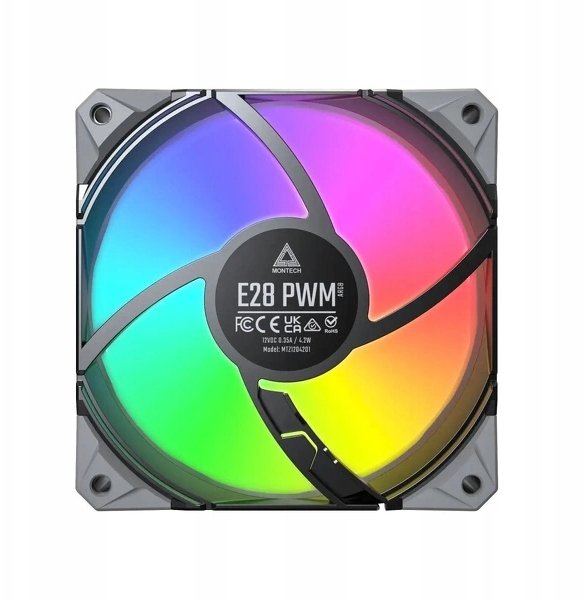 Ventilator kasë Montech E28 ARGB, 120mm, ndriçim ARGB, i zi