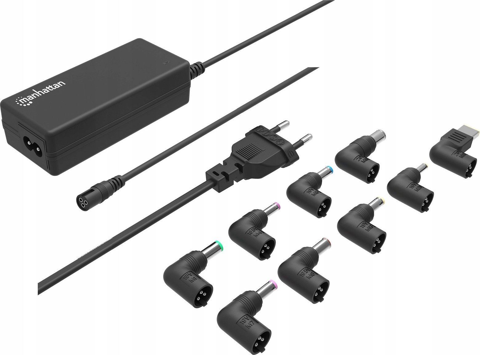 Karikues universal për laptop Manhattan, 65W, prizë EU, i zi