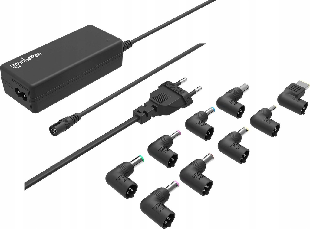 Karikues universal për laptop Manhattan, 65W, prizë EU, i zi