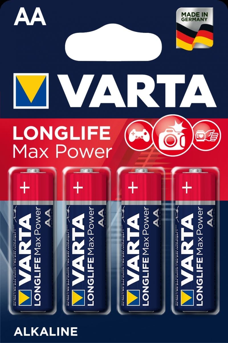 Bateri alkaline Varta LongLife Max Power AA R6, 1.5V, set 6 copë