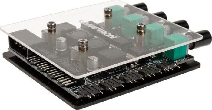 Kontrollues ventilatorësh Lamptron CP436 ARGB, 4 kanale, kontroll manual, i zi