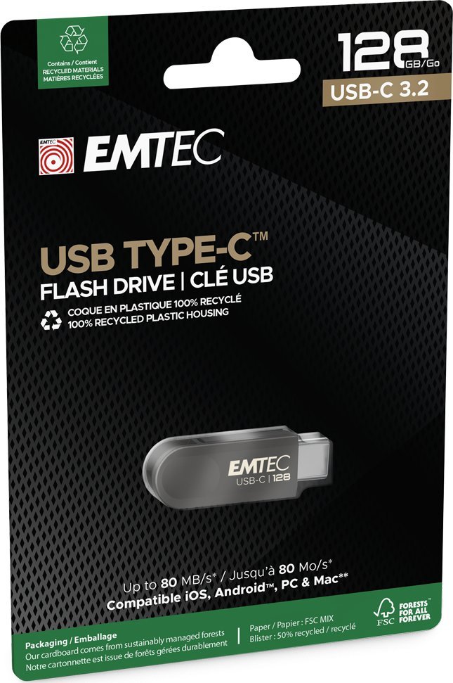USB flash Emtec C280, USB 3.2, Type C, gri