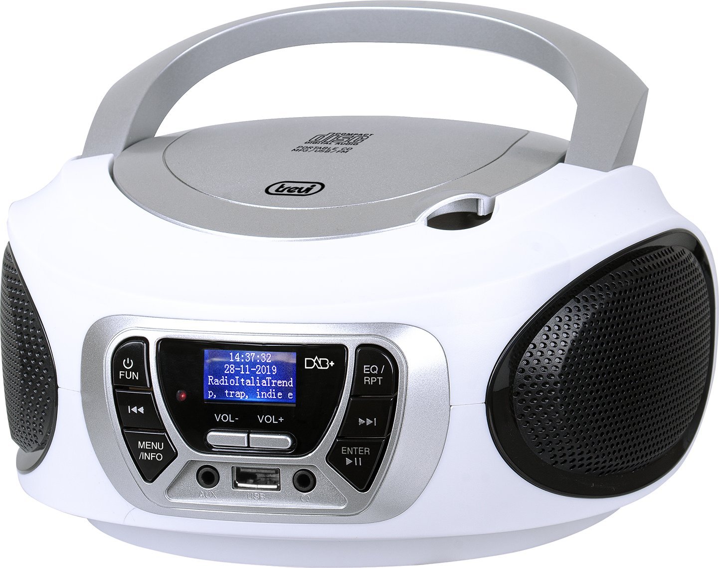 Radio boombox Trevi CMP51001, CD MP3 USB, DAB DAB+ FM, e bardhë