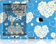 Заштитен скин Nexgen Skins Hearts and Daisies 3D за iPad 2 3 4, сет напред и назад, светло сина