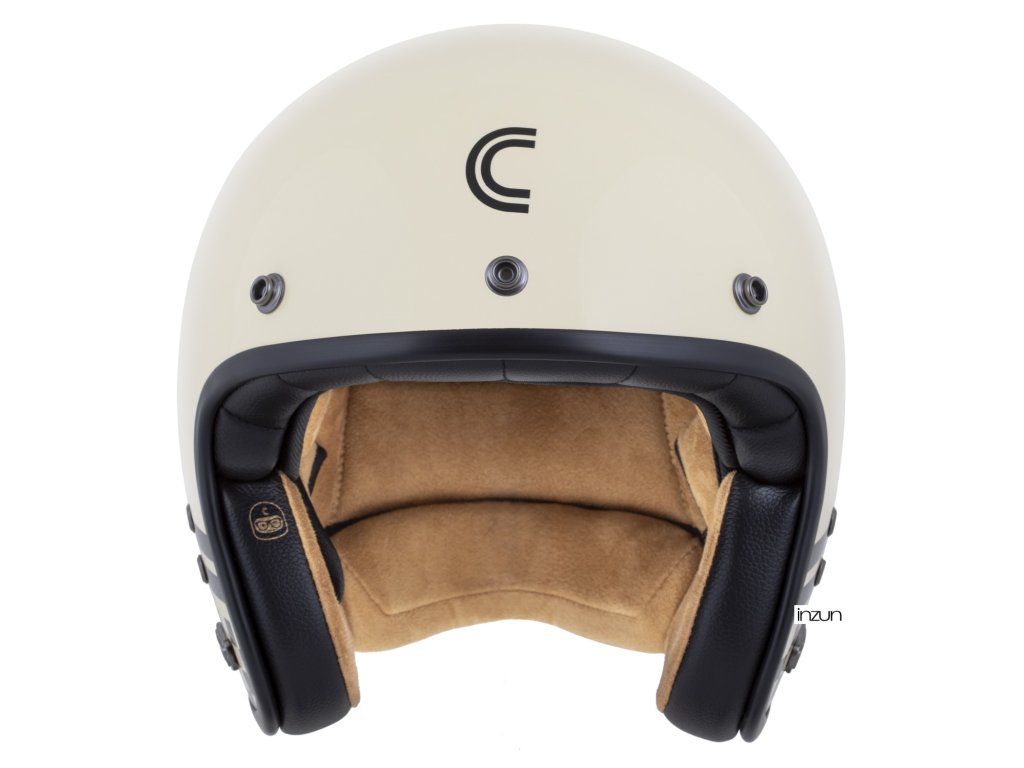 Helmë moto CASSIDA ESO Forty Nine 2026, fiberglass, retro, krem e zezë