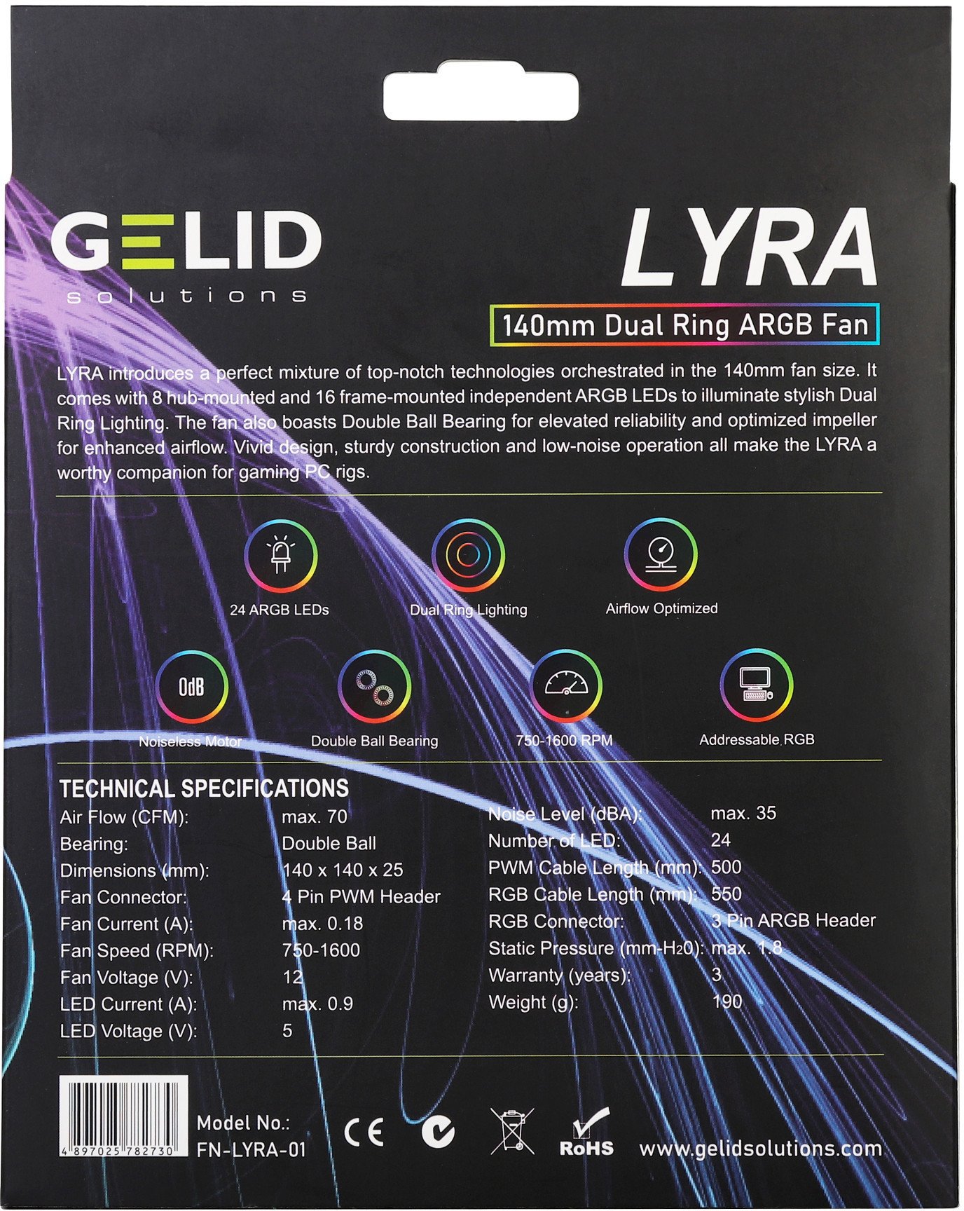 Ventilator kase PC Gelid FN-LYRA-01, 140mm, ARGB, i zi