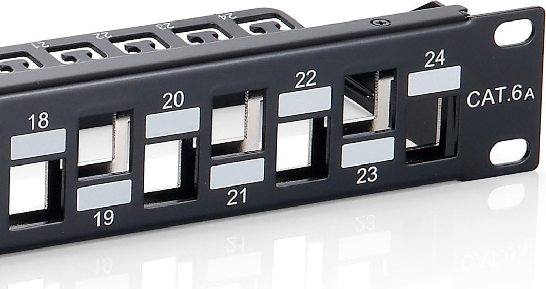 Patch panel Equip 24 porta Keystone Cat.6A, i ekranizuar, 1U, i zi