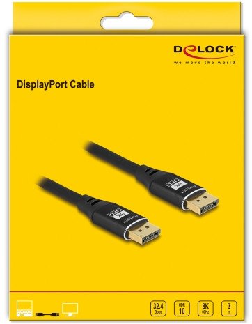 Kabllo video Delock DisplayPort 1.4, 3 m, 8K 60 Hz, e zezë
