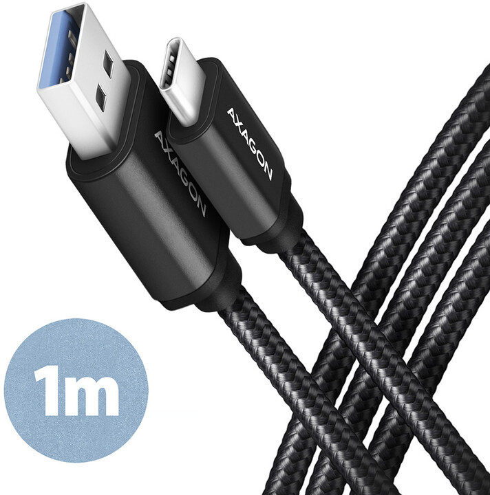 AXAGON кабел USB-A - USB-C SPEED USB3.2 Gen 1, 3A, плетенка, 1m, црна