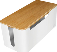 Organizues kabllosh LogiLink Cable Cover KAB0075, kuti plastike me kapak bambuje, 320x140x130 mm, e bardhë