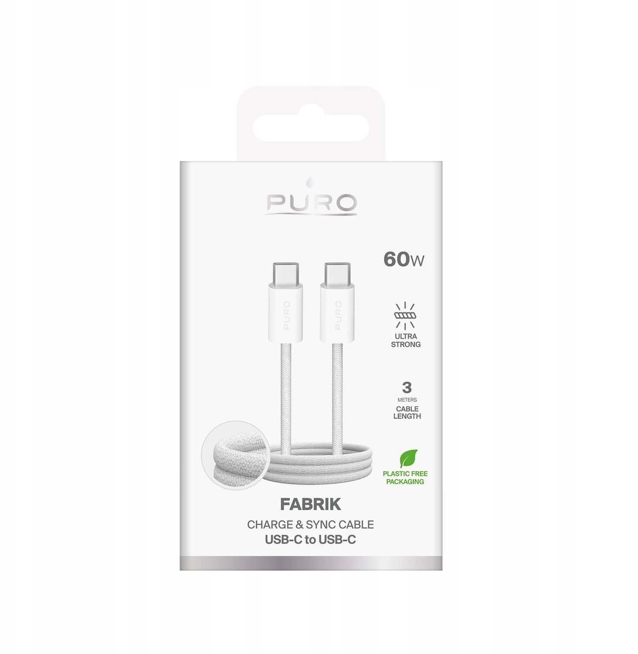 Kabllo USB C Puro Fabrik 4, 1m, 240W USB 3.2 Gen 1, e bardhë