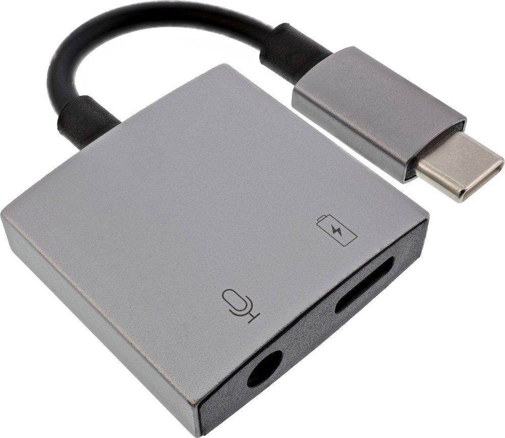 Adapter audio USB C InLine, USB C në 3.5mm, PD 30W, gri