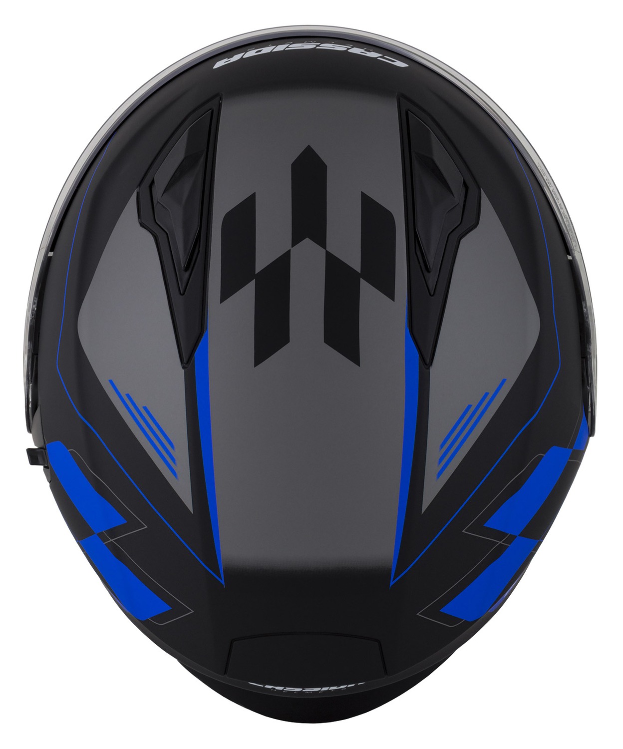 Helmeta jet Cassida Jet Tech RoxoR, polikarbonat, me diellore, e zezë mat me blu gri dhe e bardhë