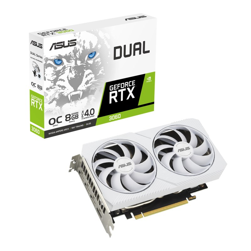 Kartë grafike ASUS NVIDIA GeForce RTX 3060, 8 GB GDDR6, DUAL-RTX3060-O8G-WHITE