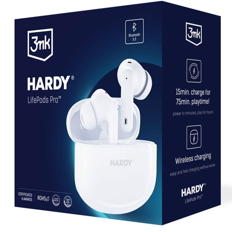 Безжични слушалки 3MK HARDY LifePods Pro, Bluetooth 5.3, ANC, бели