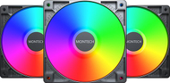 Ventilatorë kase Montech GF120 ARGB PWM, 120mm, set 3 copë me fan hub, të zinj