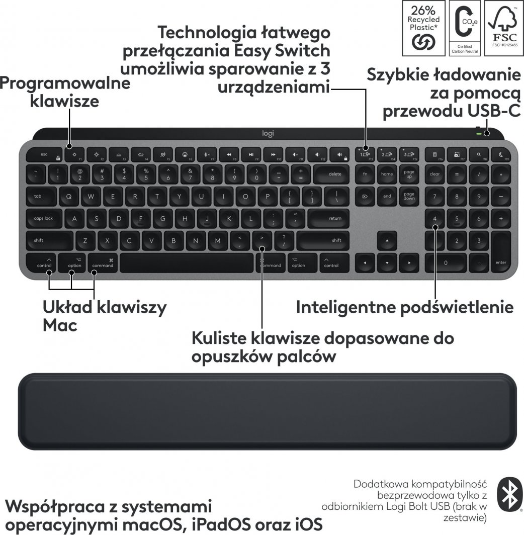 Set tastierë + maus Logitech MX Keys S (920-012845), bluetooth, US, i zi