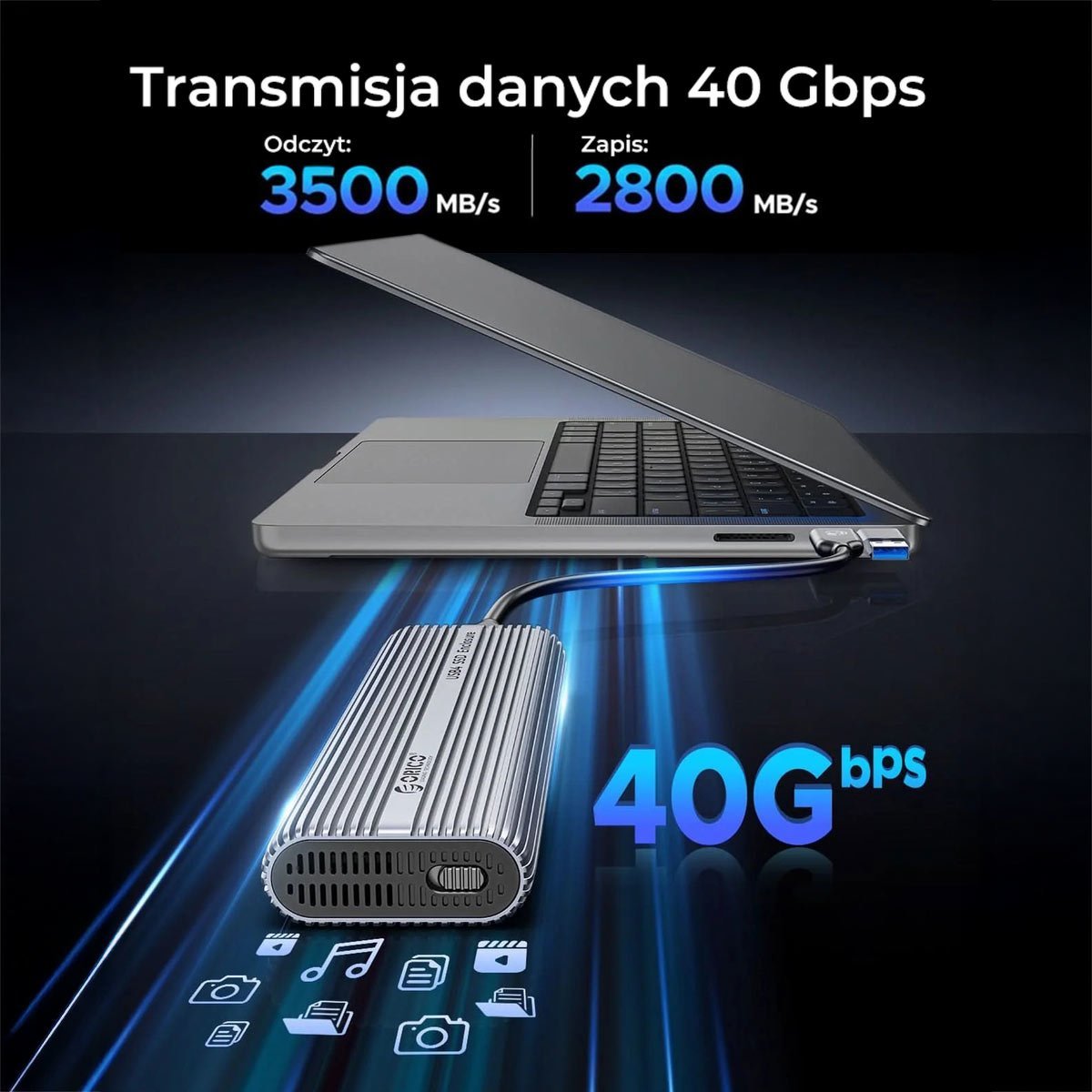 Кутија екстерна SSD ORICO 40Gbps M.2 NVMe, до 8TB, USB C, сива